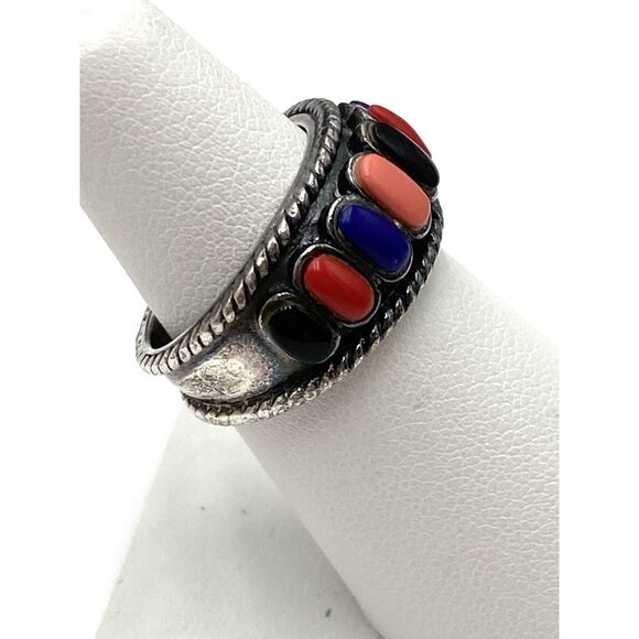 925 Ring Sterling Silver Cabochons Artisan Size 6.5 Band - Picture 8 of 13